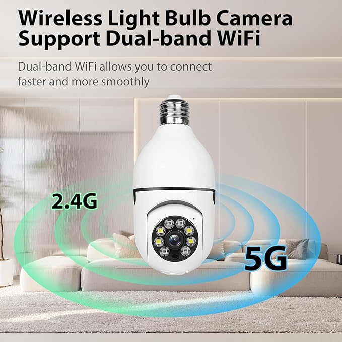 Hawkray Light Bulb Security Camera -5G& 2.4GHz WiFi 2K 3MP Security Cameras Wireless Outdoor Motion Detection and 911 Alarm Monitoring,Open AI Enabled,US Local Cloud, Color Night Vision(4 Pack)