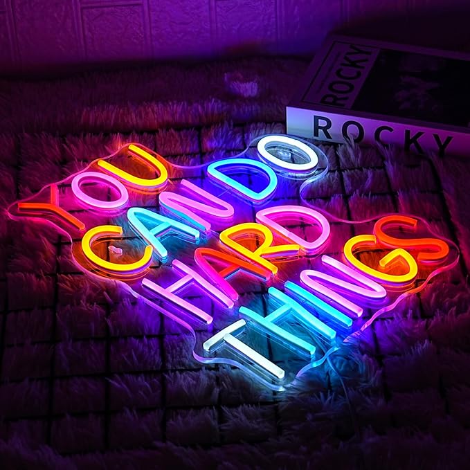 You Can Do Hard Things Neon Sign Dimmable LED Neon Signs for Wall Decor Neon Light Kids Wall Art Positive Classroom Decor USB Neon Light for Bedroom Birthday Party Classroom Backdrop Aesthetic Decoration