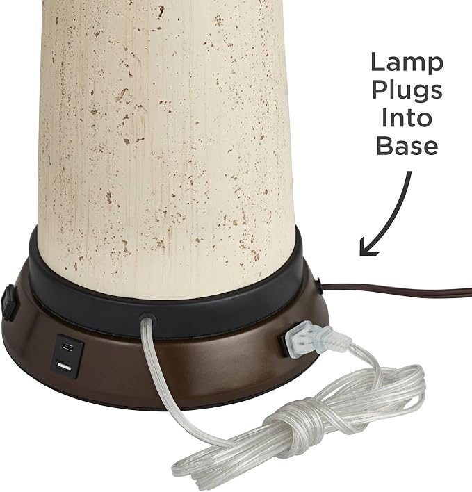 Buckhead 22" High Table Lamp Brown USB Workstation Base Warm Bronze Urn | Geometric Charging Ports and AC Power Outlet Living Room Bedroom Bedside Nightstand House Office Home Tapered Drum Shade
