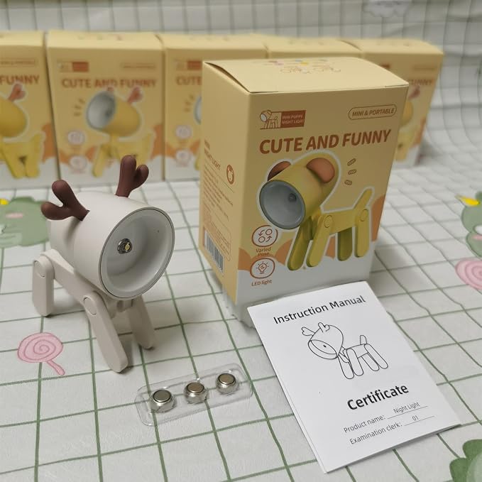 Cute Night Light for Kids, Mini Led Table Desk Lamp, Decorative Lamp Indoor Nightstand, Animal Pet Nightlights, Christmas Decorate Birthday Gifts for Children, Students (1 x Off-White Deer)