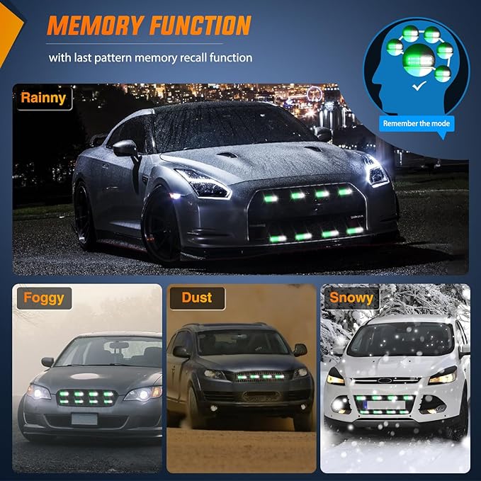 Nilight 8PCS Led Strobe Lights with Controller 12V 24V Sync Feature Green White Emergency Hazard Warning Light 12 24 LED Surface Mount for Vehicle Car Truck RV ATV
