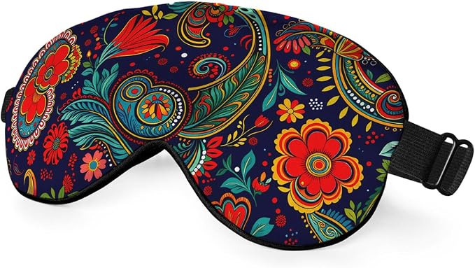 Paisley Floral Eye Mask Sleeping Mask Retro Ornament Boho Ethnic Pattern Sleep Masks Silky Soft Eye Cover for Women Men Shading Blindfold for Air Travel Sleeping