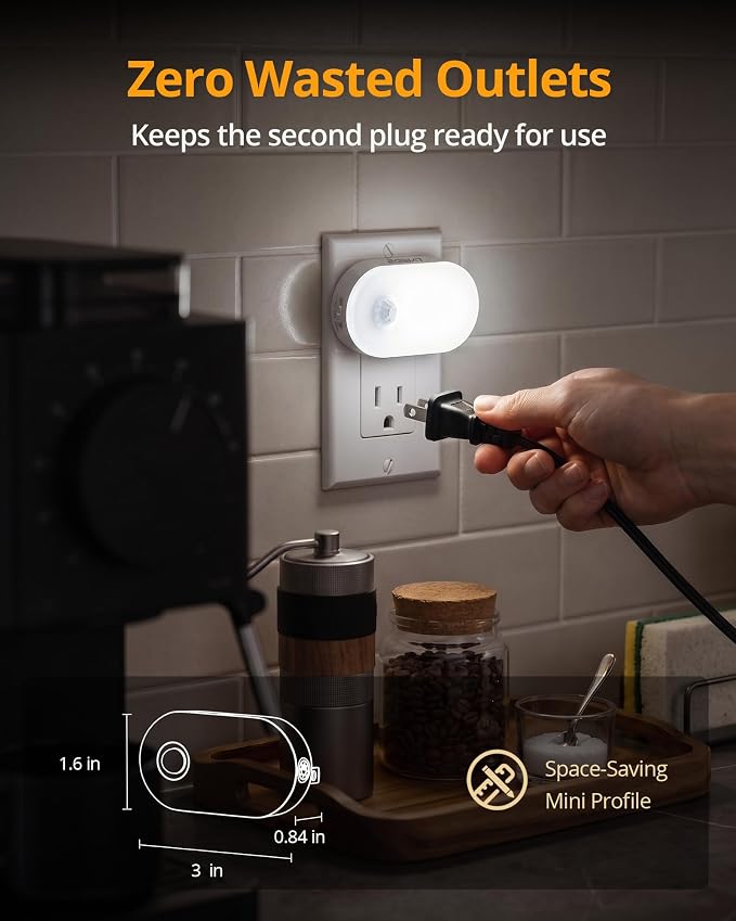 120LM Ultra Bright Plug-in Motion Sensor Night Light, Stepless Dimmable LED Nightlight, Always-On and Auto-Off, for Hallway, Stairs, Bathroom, Bedroom, Garage, Cool White (6-Pack)