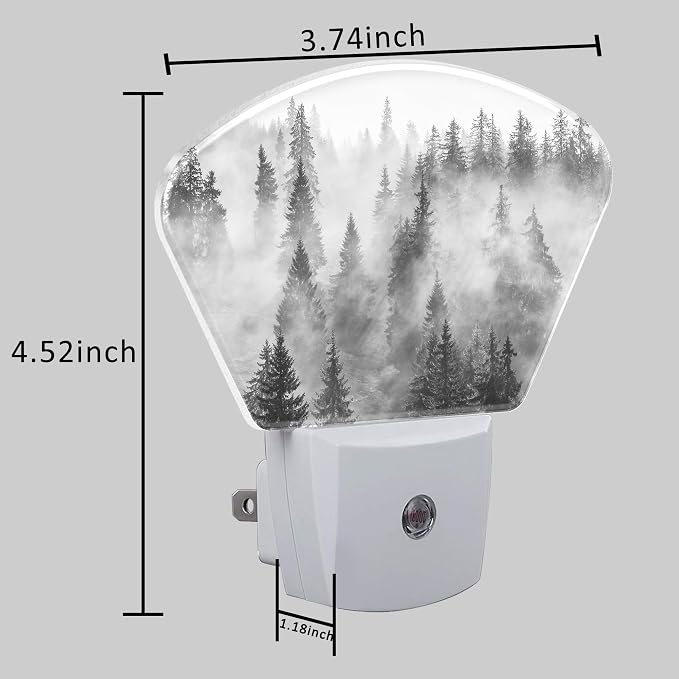 Black White Fog Forest Plug in Night Lights, Misty Forest Nightlight Plug Into Wall Dusk to Dawn Sensor for Kid Girls Boys Women Men Bedroom, Hallway, Kitchen, Bathroom, Stairs Decor