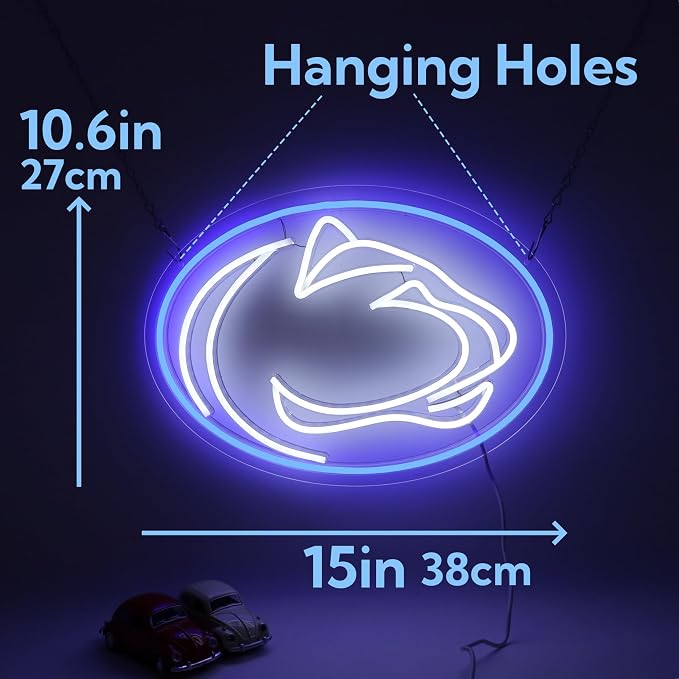 Pen State Neon Sign for Room Decor Neon Light LED Team Sign Sports Neon Sign for Man Cave Wall Decor University Dormitory Decoration USB Powered Dimmable 15.2"*10.8"