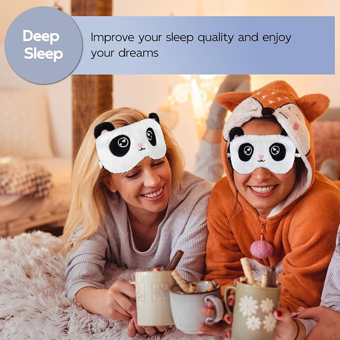 Cute Sleep Masks Cartoon Animal Panda Eye Masks Soft Plush Sleeping Mask Travel Blindfold Eye Shade for Women Men (Panda)