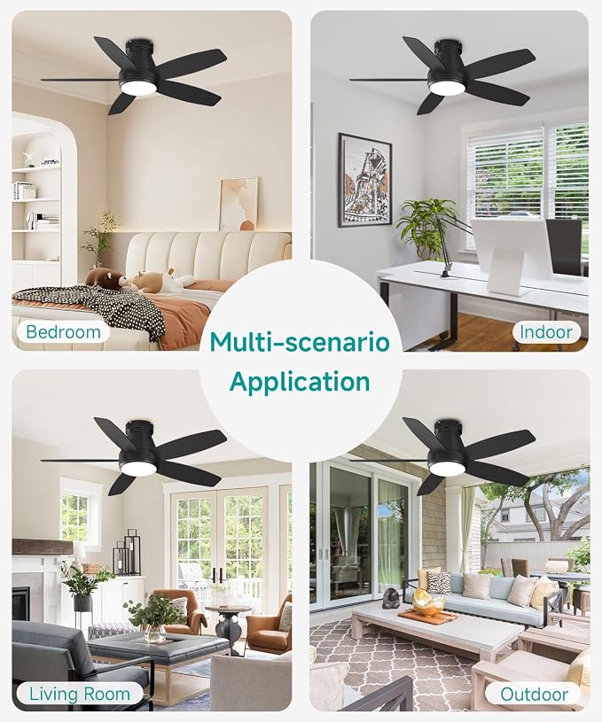 42 Inch Ceiling Fans with Lights, Quiet Reversible Fan with DC Motor, Remote & APP Control, 6-Speed, 3 Color Temperatures, Dimmable, Ceiling Fan for Bedroom Living Room,Black