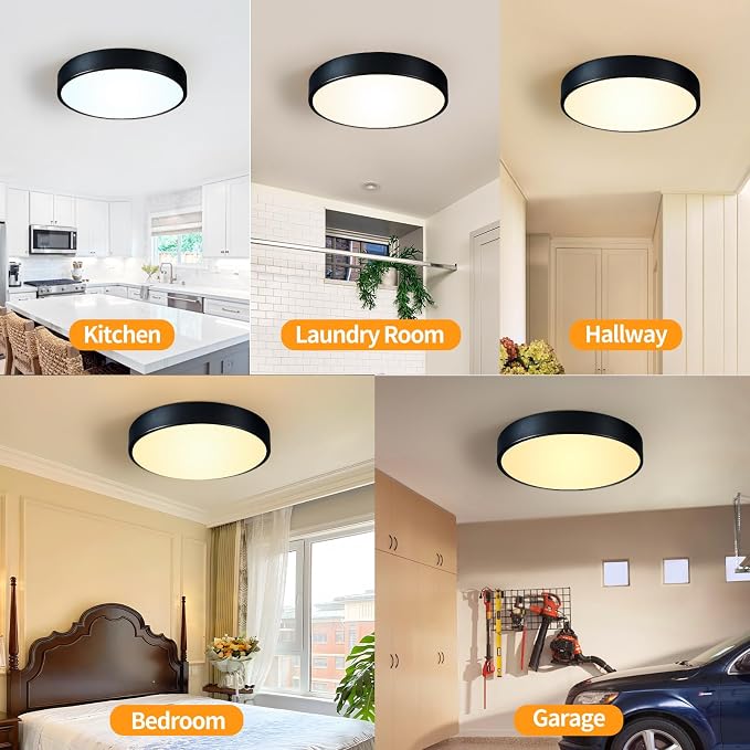 Flush Mount Ceiling Light Fixtures Black LED Dimmable 5CCT 12In 24W 2Pack | Dimmable Ceiling Light Fixture, LED Ceiling Lights, for Bedroom Kitchen Entryway Super Bright 2700 Lumens 5CCT(2700k-5000k)