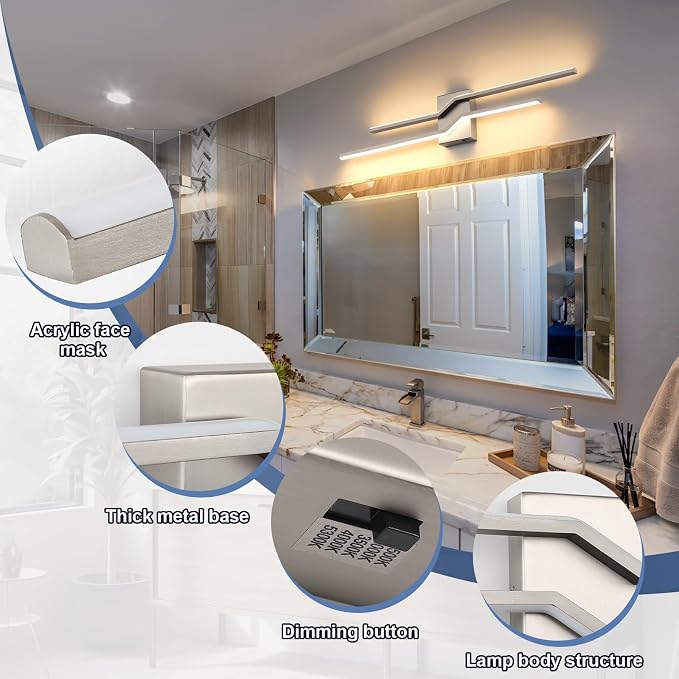 31.5 Inch Vnaity Lighting Led Bathroom Lights Over Mirror Brushed Nickel Dimmable 5CCT 32W Modern Bath Vanity Lights Bar Wall Sconces