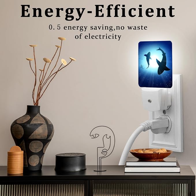 Blue Cute Shark Night Light, Plug-into Wall Fish Sea Ocean Theme Nightlight Lamp with Dusk to Dawn Sensor, Led Lamp 0.5W Energy Efficient for Boys Girls Adults Home Decor
