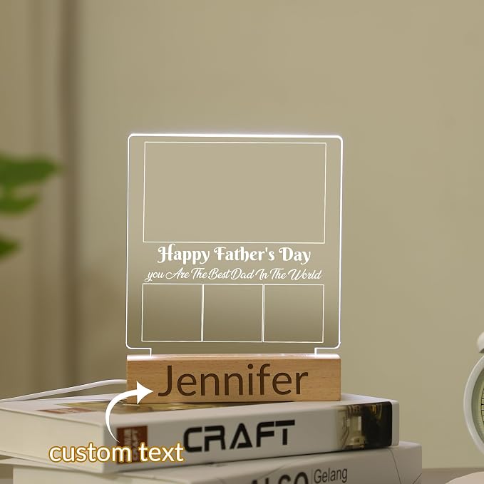 WSYEAR Customized Fathers Day Birthday Gifts for Dad from Wife Daughter Custom Dad Gifts from Son Kids Personalized Acrylic Plaque Printed with Photos LED Night Light Gifts for Papa Daddy