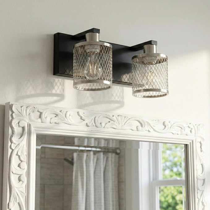 Bathroom Light Fixtures Brushed Nickel Vanity Lights 2 Lights Farmhouse Bathroom Vanity Light Vintage Design Wall Sconces Lighting for Mirror Attic Corridor Cellar Wall Lamps