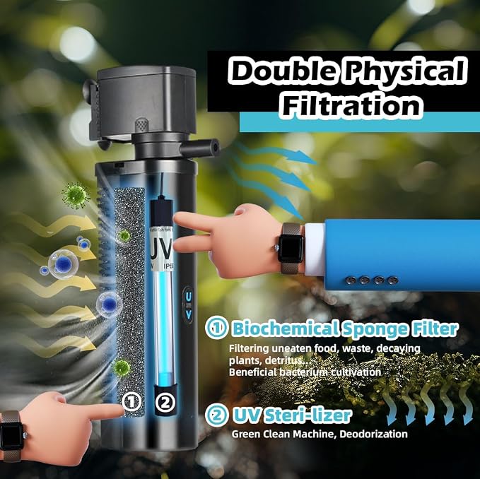 COOSPIDER Aquarium Filter with 9W U-V Light 600GPH for 100-500 Gallon Tank | Submersible Fish Tank Filter with 35W Powerful Pump for Green Clean, Turtle Tank, Oxygen Supply, Deodorization, Water Cycle