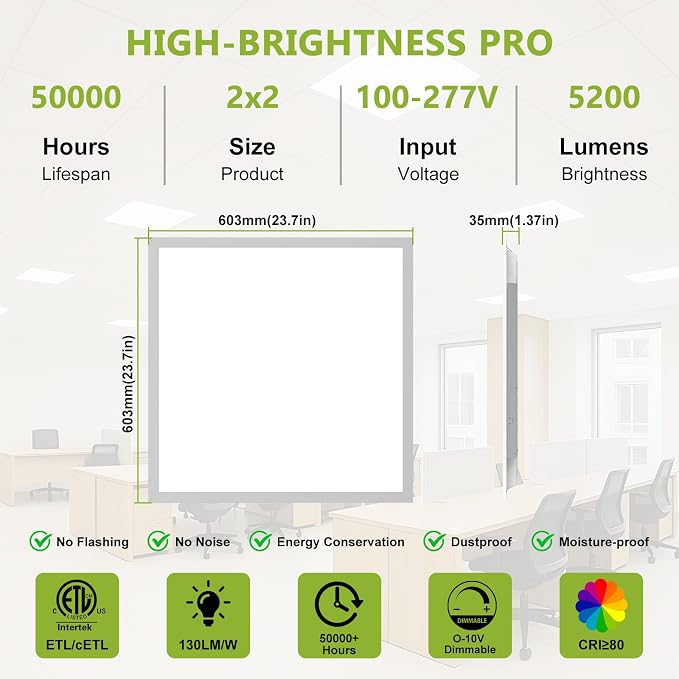 YXL 16 Pack 2x2 LED Flat Panel Light Drop Ceiling Light Fixture, 5200LM, 5CCT LED Drop Ceiling Office Light, 40W/35W/30W/25W/20W Selectable,6500K/5000K/4000K/3500K/3000K,Dimmable 0-10V,ETL