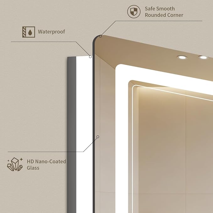 36"x36" LED Bathroom Mirror with Lights, Backlit + Front Lit, Anti-Fog, Lighted Bathroom Mirror for Wall, HD Shatterproof Tempered Glass, Dimmable, Memory Function (Horizontal/Vertical)