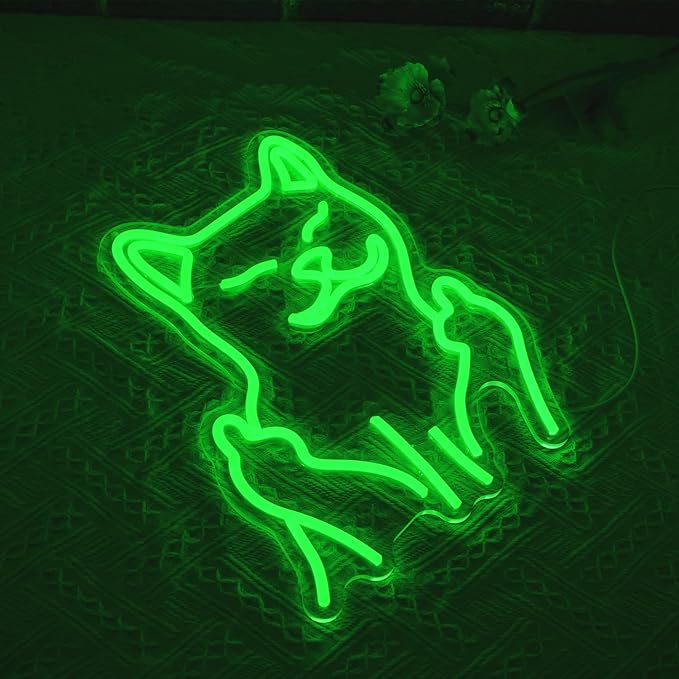 Cat Neon Sign for Wall Decor, USB Powered Cool Cat Neon Light, Funny Green Cat LED Light Up Sign for Birthday New Year Man Cave Teen Party Game Room Decoration