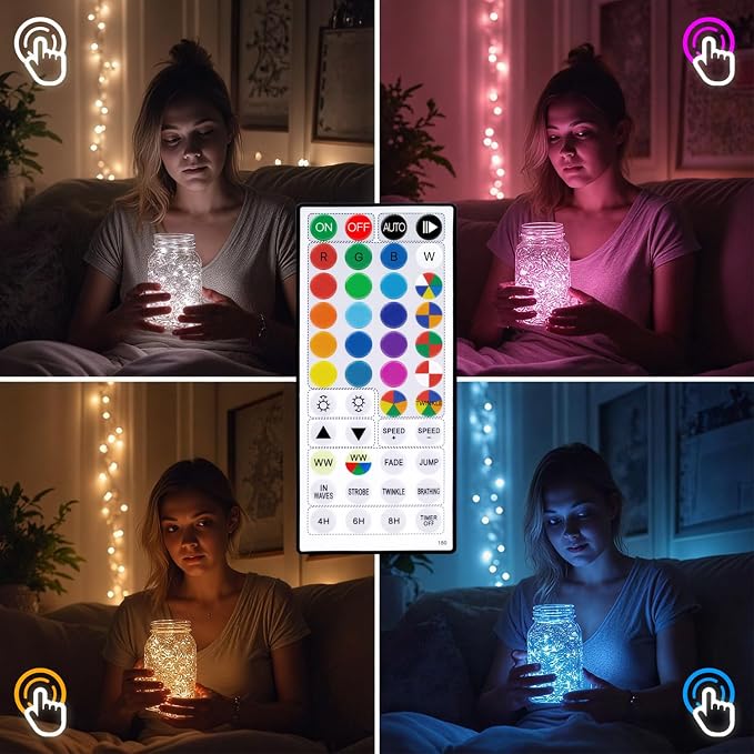 Fairy Lights Plug in 66ft 200LEDs with Remote, 20 Color Changing Light Warm White Twinkle Firefly String Lights for Christmas Bedroom Tapestry Party Wedding, Multicolor Colors (Plug)