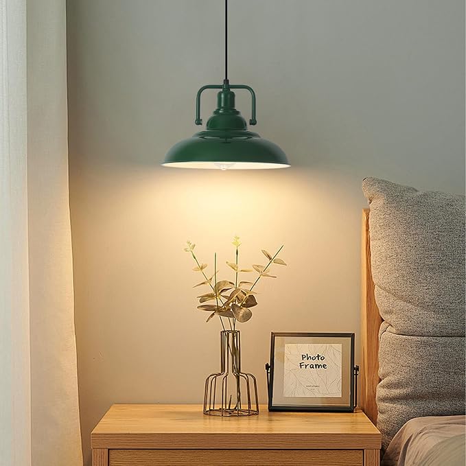 Farmhouse Pendant Light, 12.5inch, 3 Packs Green Kitchen Pendant Lights, Island Pendant Lights, Pendant Lights Kitchen Island, Pendant Light for Bedroom, Office, Kichen Sink, Library