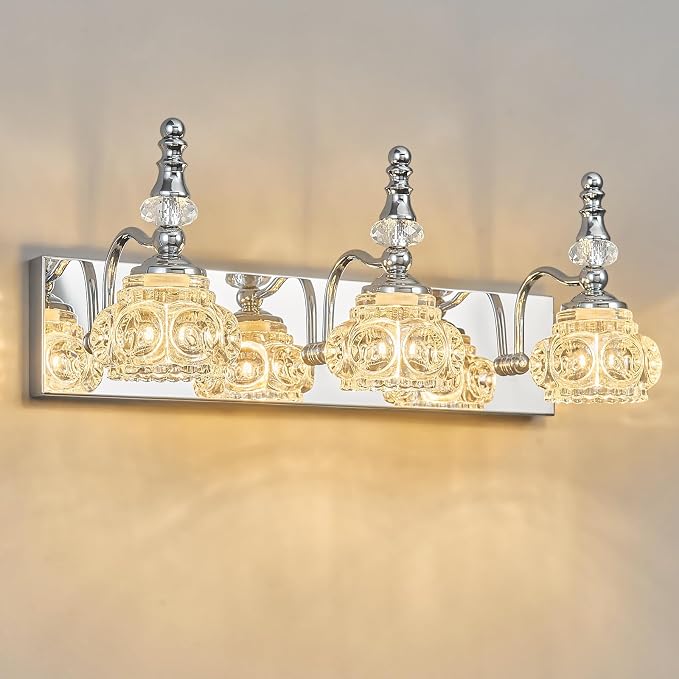 3-Light Vintage Bathroom Vanity Light Fixture Industrial Chrome with Glass Shade Vanity Light Fixtures Over Mirror Glass Bathroom Vanity Lighting Fixtures G9 Bulb Wall Lights