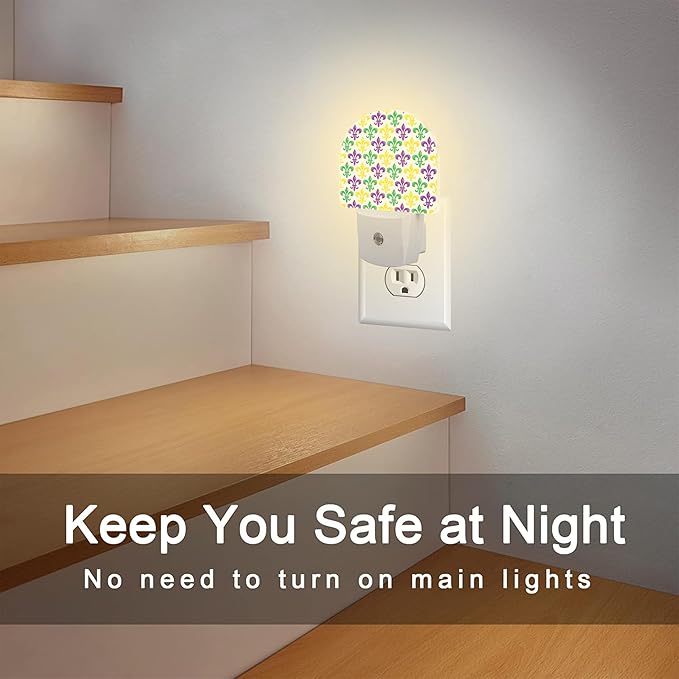 Mardi Gras Carnival Night Light, Colorful Fleur-de-lis Dusk to Dawn Night Light Plug in,0.5w Energy Saving Sleep Friendly NightLight for Kids Boys Girls Home Decor