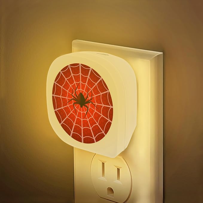Red Spider Web Night Light Plug into Wall 0.5W LED Lights Auto on/Off for Family Friends Holiday Gifts & Home Decor