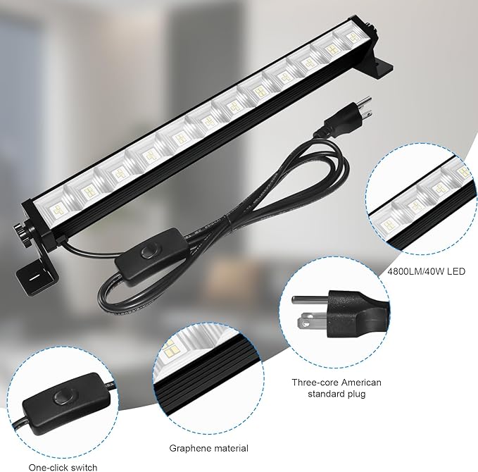 2 Pack 40W LED Shop Lights,6000K 4800LM Daylight White Garage Light with 6.5FT Power Cord & Switch,Plug in LED Work Light for Garage, Workshop,Yard