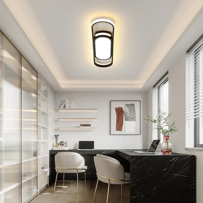 Tioolo Modern LED Ceiling Light, 27.5in Dimmable Linear Fixture with Remote | 3000K-6500K Flush Mount Ceiling Light, Black Acrylic Long Ceiling Light, Memory for Kitchen, Bedroom, Hallway, Closet, 40W