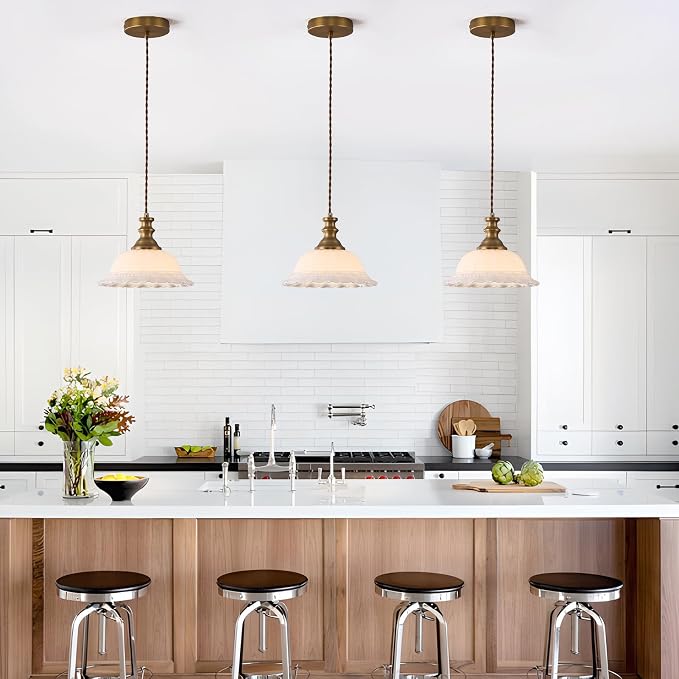 HDDFL Glass Pendant Lights Modern Pendant Lighting Fixtures Hanging Lamp for Kitchen Island Bedroom Dining Room Coffee Shop Hallway White and Brass