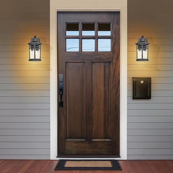 Darkaway Dusk to Dawn Outdoor Porch Wall Light,Outside Wall Mounted Light Seeded Glass Exterior Waterproof Lantern Modern Wall Sconce Lighting for House Front Door Garage