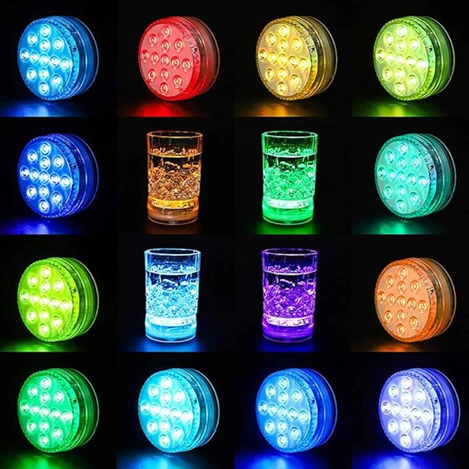 AquaMiracle Submersible LED Lights with Remote Waterproof Battery Operated, Multi Color Changing Hot Tub Lights for Shower, Pool, Pond, Aquarium, Bath, Party, Vase Decoration (4-Pack)