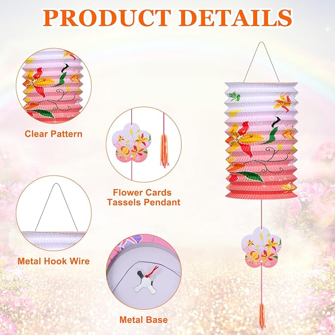 24 Pcs Paper Lanterns Chinese New Year Decorations Flower Bird Colorful Japanese Lantern Lamp 12 Styles for 2026 Chinese Lunar New Year Spring Festival Decorations