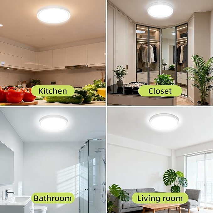 hepside 12Inch LED Flush Mount Ceiling Light Fixture 5CCT 24W 2800LM Closet Light Fixture,Small Round Slim Surface Ceiling Lamp for Hallway,Bathroom,Bedroom,Kitchen,Interior