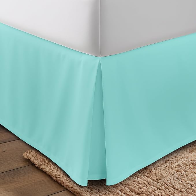 Queen Bed Skirt, Hides Under-Bed Storage 16 Inch Drop, Pleated, Spa Blue | Easy Fit Design, Shrinkage & Fade Resistant, Hotel Style, Microfiber Durable Fabric, Machine Washable