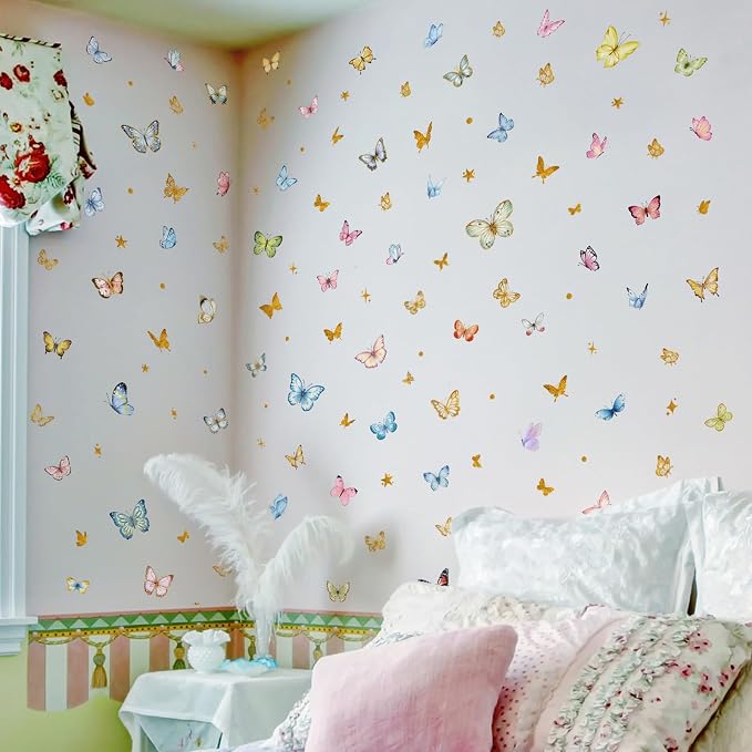Glow in the Dark Butterfly Wall Stickers Luminous PVC Decals Self-Adhesive Peel and Stick for Kids Bedroom Living Room Nursery Home Decor