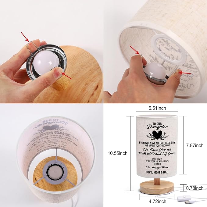 WSYEAR Gifts for Daughter from Mom Dad Table Lamp, Daughter Birthday Gifts from Mother, Night Light Gifts to Daughter from Father for Christmas Graduation Wedding Gifts
