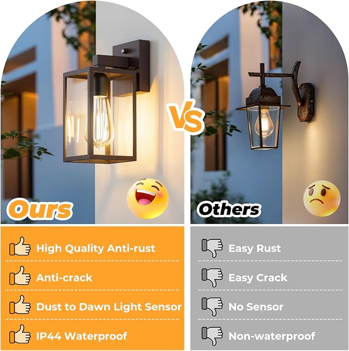 2 Pack Dusk to Dawn Outdoor Wall Light Fixtures, Exterior Porch Light, Waterproof Wall Sconces Lanterns, Sensor Lighting Wall Mount for House Doorway Garage, Dark Chocolate