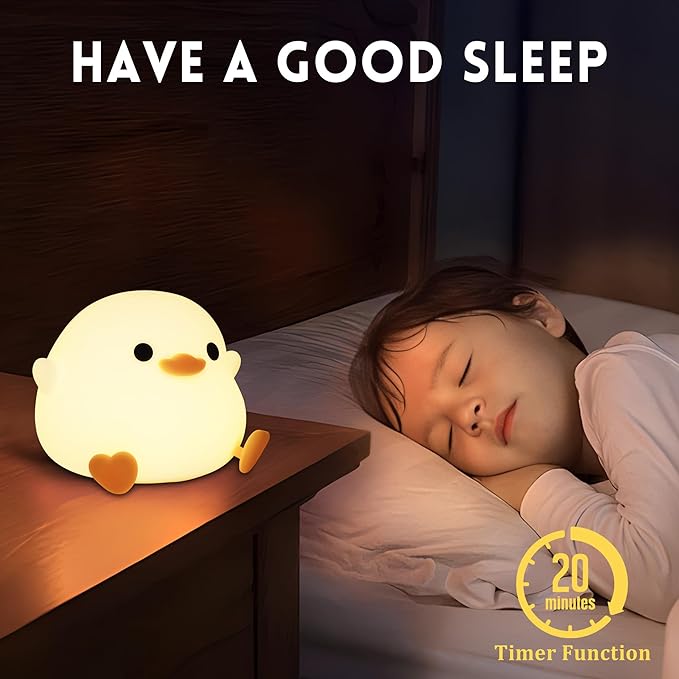 DoDo Duck Night Light, Duck Bean Nursery Silicone Bedside Lamp with Dimmable USB Rechargeable Timer, Perfect Animal Gift to Kids Baby, Birthday Christmas Easter for Home Bedroom Decor