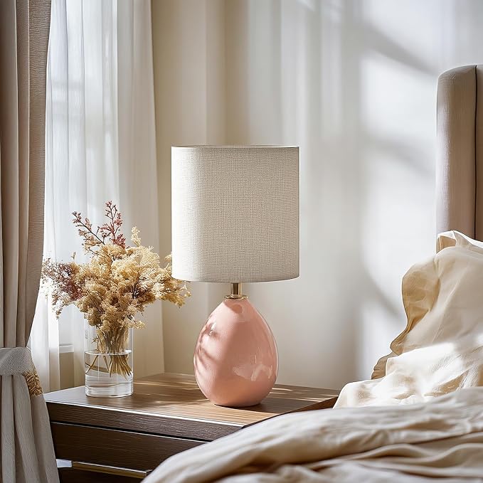 18.5" Table Lamps Set of 2 for Living Room Bedroom, Bedside Lamps for Night Stands, Desk Nightstand Lamp Dimmable, Modern Linen Ceramic Lamps，Pink