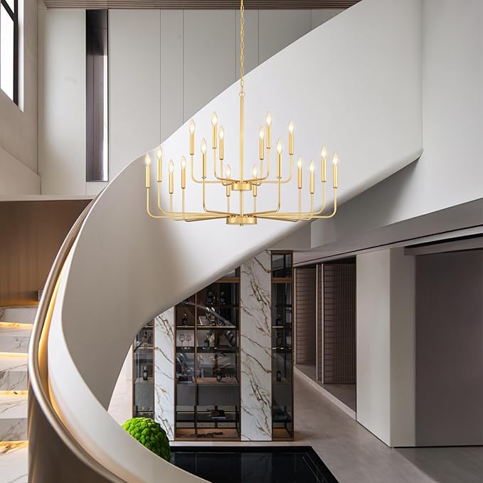 Gold Chandeliers for Dining Room Light Fixture Over Table, Modern Farmhouse Chandeliers for Living Room,12-Lights Industrial Metal Candle Lighting Fixtures for Entryway Kitchen Island Foyer