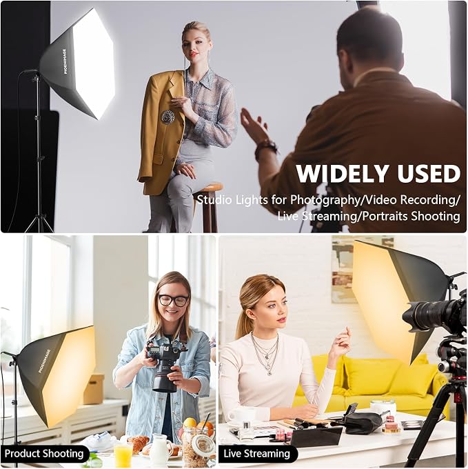 Softbox Lighting Kit, Softbox Photography Lighting Kit, 2 Sets | 29.5in Soft Box Lighting Set, Photography Lights, 85W 2700-6500K LED Bulb, Studio Lights for Portrait, Video Recording