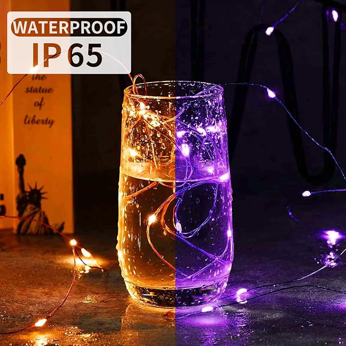 100 Pack Fairy Lights 7Ft 20 LED Twinkle String Lights Battery Operated Waterproof Firefly Starry for Mason Jar Party Wedding Christmas Valentines Day,Orange&Purple