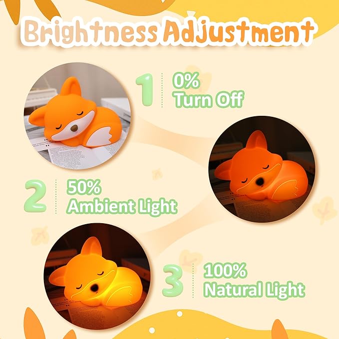 Fox Night Light, Cute Fox Silicone Night Light Gifts for Kids, Fox Lamp for Girls Boys Child Baby Nursery, Animal Light with Touch Control, Timer and USB Rechargeable