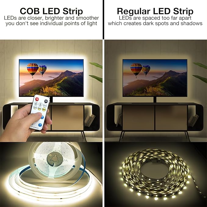 DAYBETTER COB LED Strip Lights, 32.8 ft/10 m 3200 LEDs Bright Natural White LED Light Strips with Remote and App, 4000K Dimmable LED Tape Light, Indoor COB LED Lights for Bedroom DIY Lighting