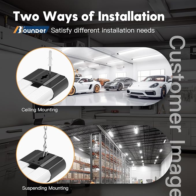 BBOUNDER 12Pack 4FT LED Shop Light, Reflector, 6500K Linkable, 40W=250W ETL | 4400LM, Surface or Hanging Mount, 48 Inch Utility Super Bright Shop Lights for Garage Workshop Car Detailing & DIYers, Black