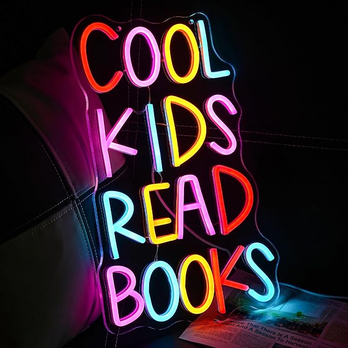 Cool Kids Read Books Neon Sign for Wall Decor Reading Letter LED Neon Lights Library Neon Light Sign Kids Room Library Classroom Reading Corner Decoration(16.5''*10.6'')