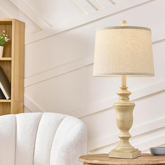 SAIWEYA 27.5" Vintage Farmhouse Table Lamps Set of 2 Bedside Lamp, 3 Way Dimmable Bedroom Lamps with 2 USB Ports +AC Outlet Nightstand Lamp Rustic Lamp