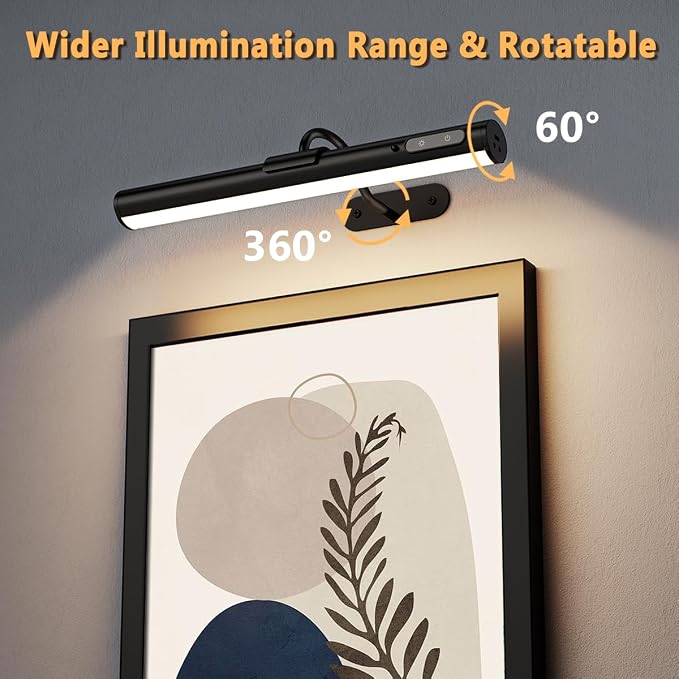 Hapfish Picture Lights for Wall Battery Operated,Wireless Art Light - Black | Rechargeable Wall Sconce for Picture with Remote Control,Dimmable Wall Lighting for Paintings Gallery Dartboard Mirror