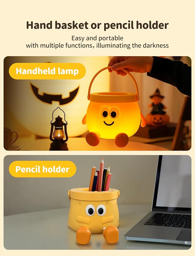 Pumpkin Night Light for Kids, Halloween Pumpkin Lamp, Fall Decor | Portable Halloween Lamps, Rechargeable Table Lamp for Halloween Decorations Indoor Gifts
