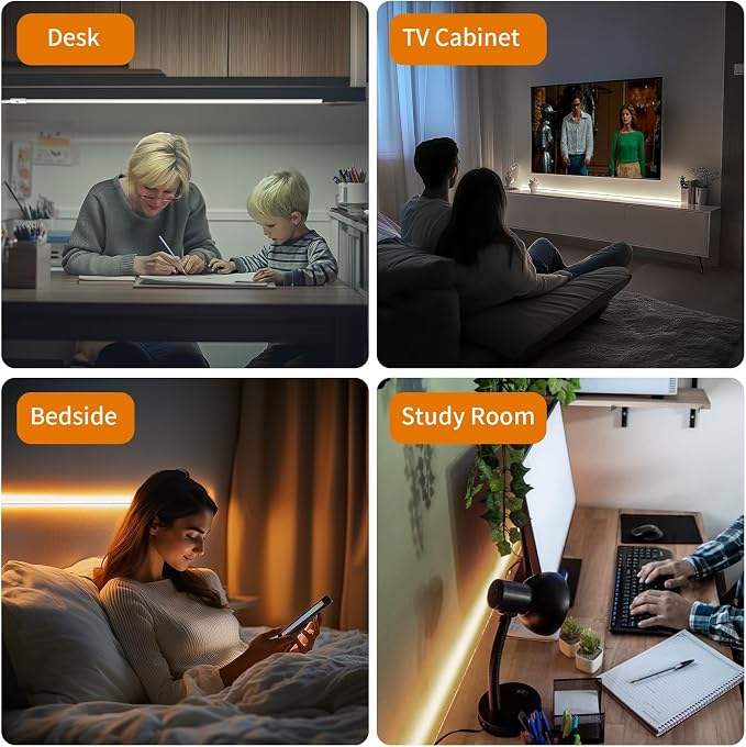 MY BEAUTY LIGHT 80in Smart Under Cabinet Lights, Handwave Sensor Under Counter Lights for Kitchen, 2700K-6500K 1090lm Stick-on Closet Light, Slim Cuttable Plug and Play Kitchen Lamp, 2 Rolls of 40in