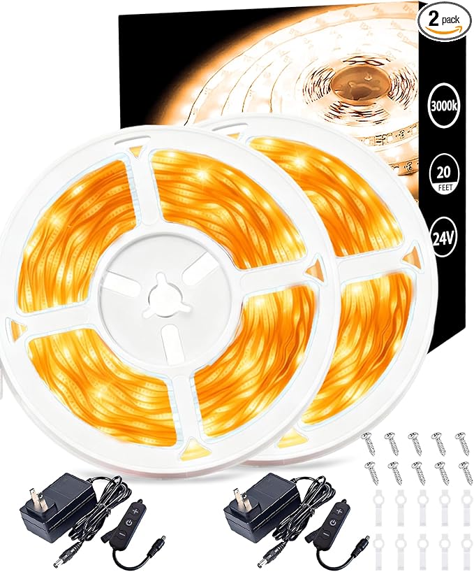 2 Set 10 FT Warm White Led Lights Strip Rope Lights for Housewarming Party Indoor Decor Cuttable Strip Lights for Baby Room Bedroom Living Room Kitchen Ceiling Wall Vanity Mirror Decoration